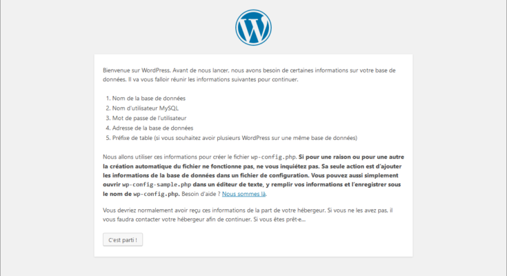 L'écran d'accueil de l'installation de votre site Wordpress