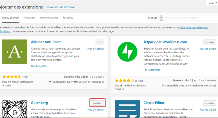 Installation d'un plugin WordPress depuis le répertoire des extensions WordPress