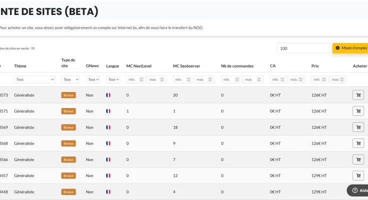Vente de sites internet sur la plateforme NextLevel.link