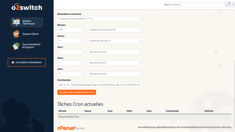 Ajouter une tâche cron dans cPanel o2switch pour WordPress