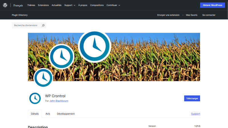 Interface de l'extension WP Crontrol affichant les tâches cron WordPress
